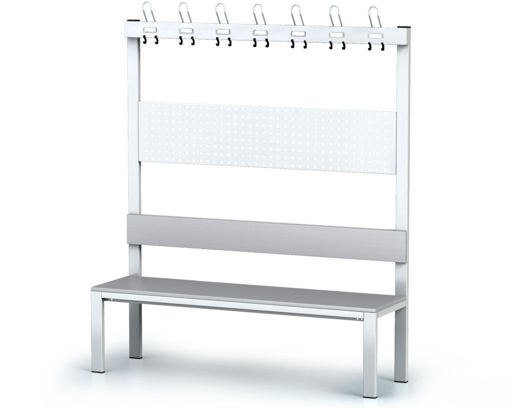 Benches with backrest and racks, laminated desk -  basic version 1800 x 1500 x 430